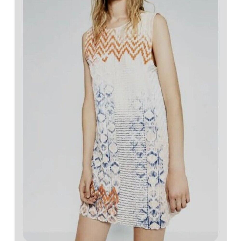 Zara W&B Collection Women SMALL White Casual Tank Dress Raised Design Raw Edge